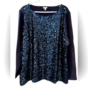 Navy Blue Long Sleeve Sequin Top by Talbots NWT Size 3X